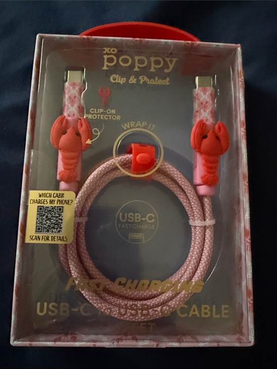 XO Poppy Other - Poppy USB-C Lobster Fast Charging Cable with Clip Protectors - Pink